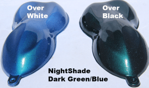 Nightshade Green Blue Candy Paint Pearl over White and over Black