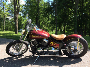 Gunslinger bike with gold flake custom paint.