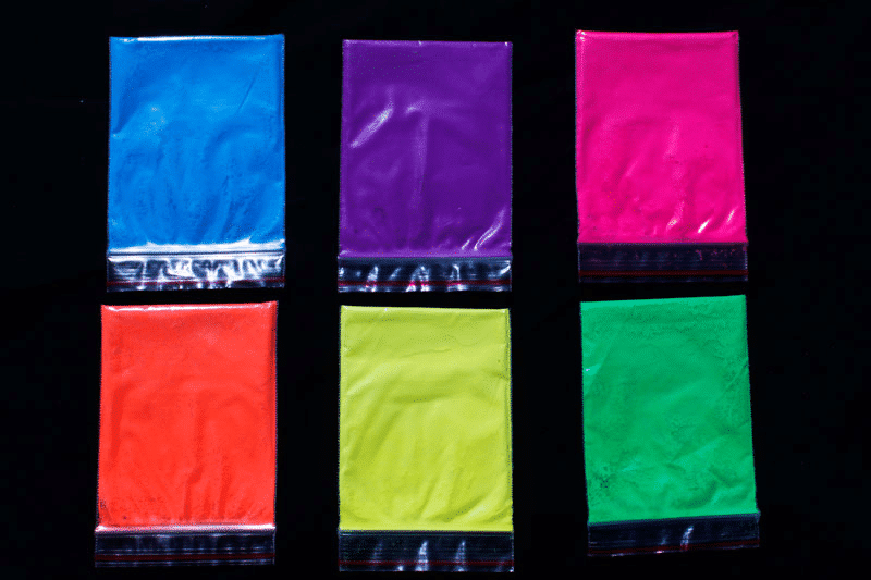 Assortment of 25 Gram Bags of Fluorescent Paint Pigment