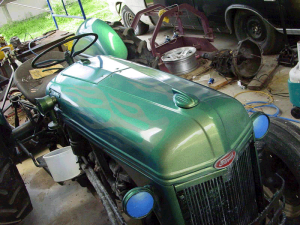Gold Green Blue Chameleon Flake on old Tractor.