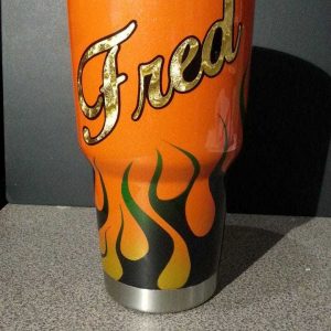 Custom flame paint on Fred's YETI cup.