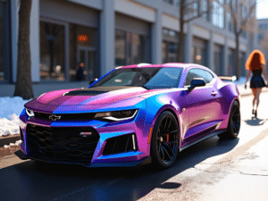 Custom Paint - Girl walking away from Chameleon Camaro