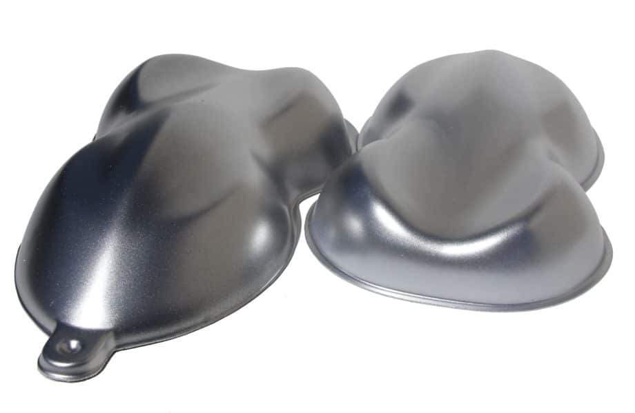Bright Silver aluminum candy pearls on speed shapes. Silver metal pigments on speed shapes.