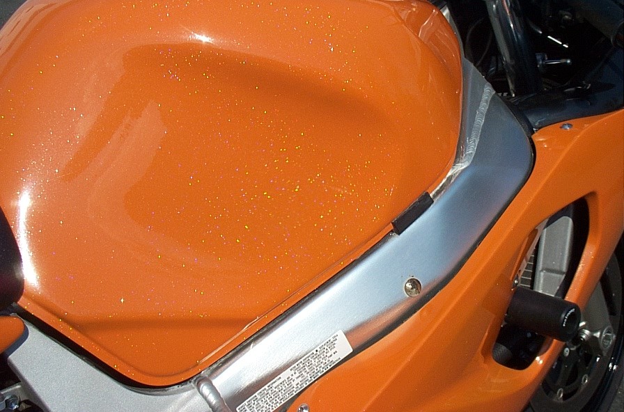 GSXR Tank With Orange and Holographic Flake.