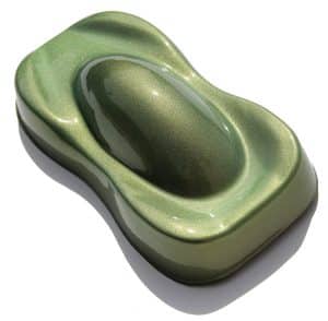 Gold Green Flip paint chameleon pearl custom paint on a speed shape.