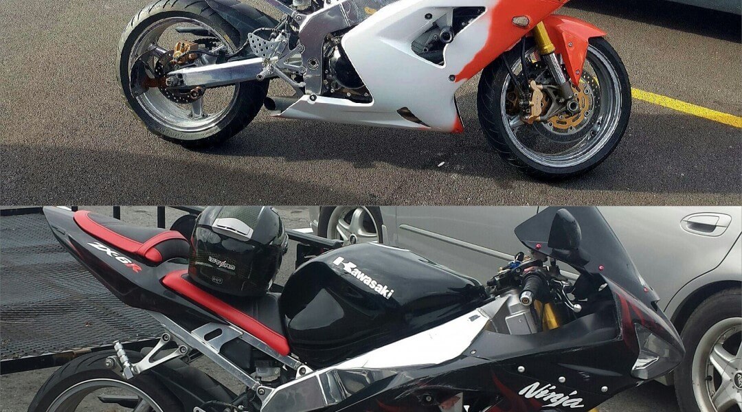 Before and after image of orange thermochromic super bike.