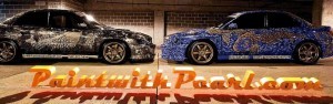 View of both sides of custom painted car by Sideways Auto Salon.