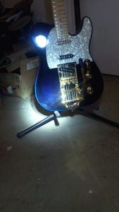 Violet Blue Ghost Pearl in stage lights for the Fender Telecaster.