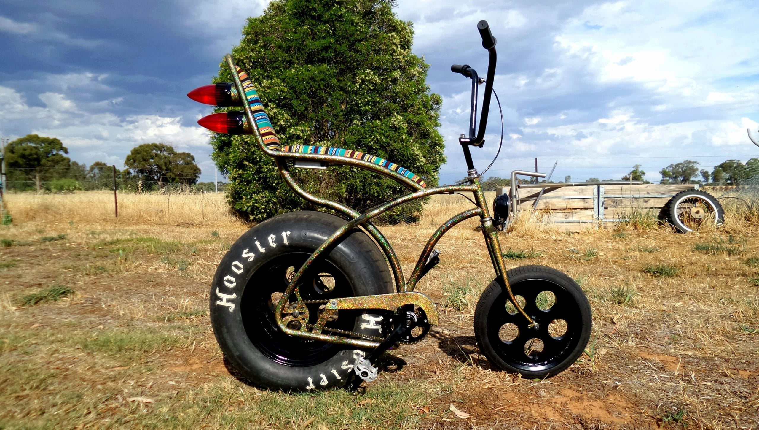 Pedro the muscle bike was painted with Gold Holographic.