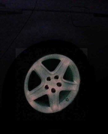 Glow in the Dark Wheel painted with our Pink to Orange Glow in the Dark custom paint Pigment.