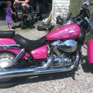 Hot Pink Harley with Silver ghost Pearls.