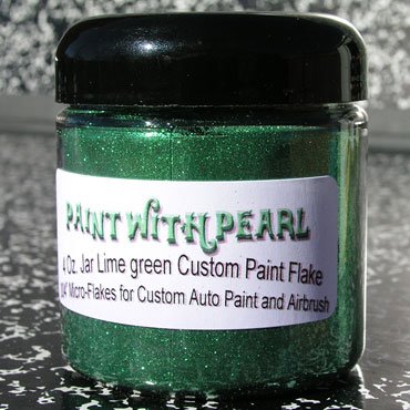Lime Green Metal Flake works great in all solvent based paints, epoxies, and even powder-coats.