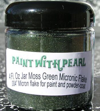 Our Moss Green Metal Flake works great in all solvent based paints, epoxies, and even powder-coats.