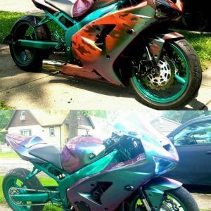 Super-bike painted camouflage, then with thermochromic, then with our Ghost Chameleon.