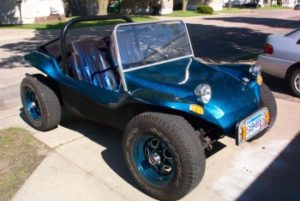 Strato Blue flake painted on a dune buggy. Solvent resistant metal flake works in all paints.