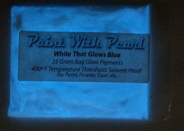 White that Glows Blue paint pigment. Glows at night after being "charged" under light.
